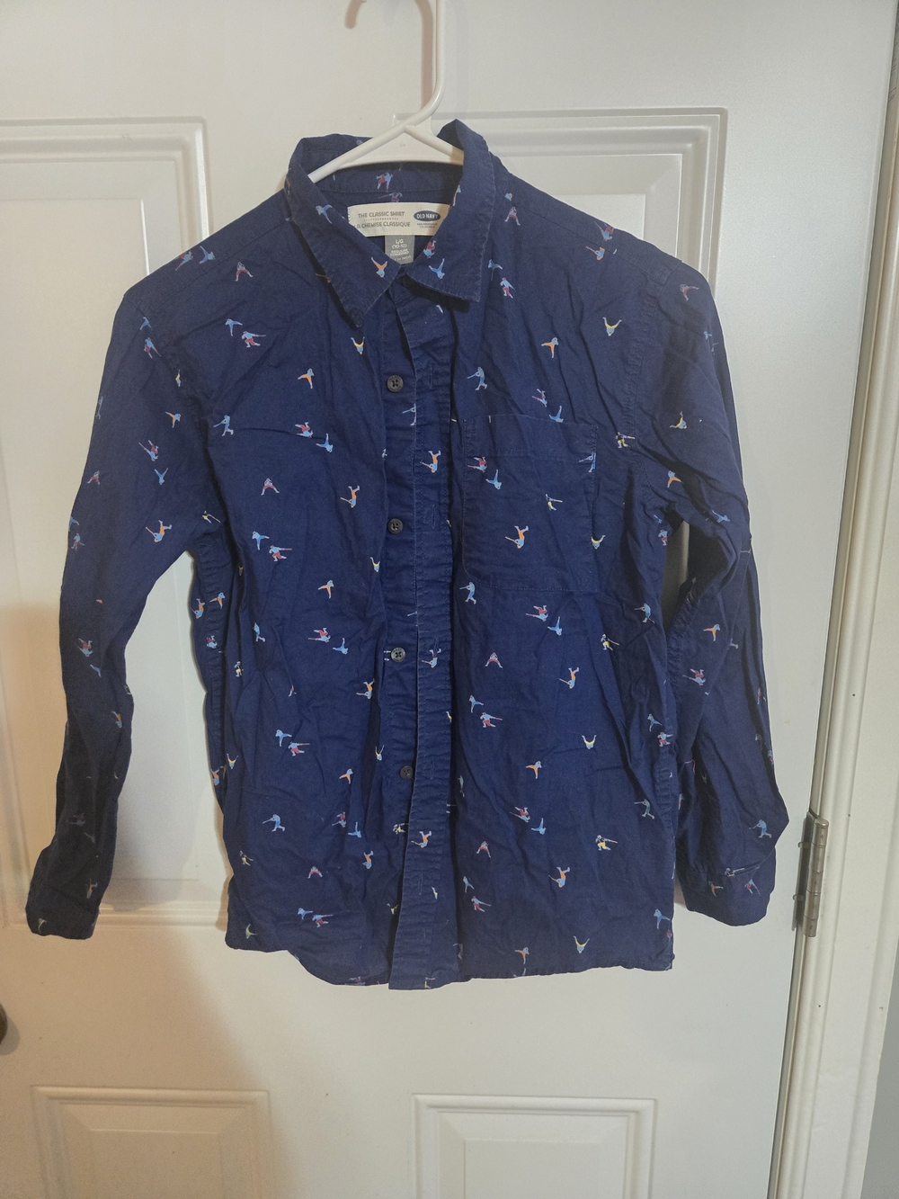 Old Navy Navy Button-Down Shirt with Small Multicolor Print Size Large